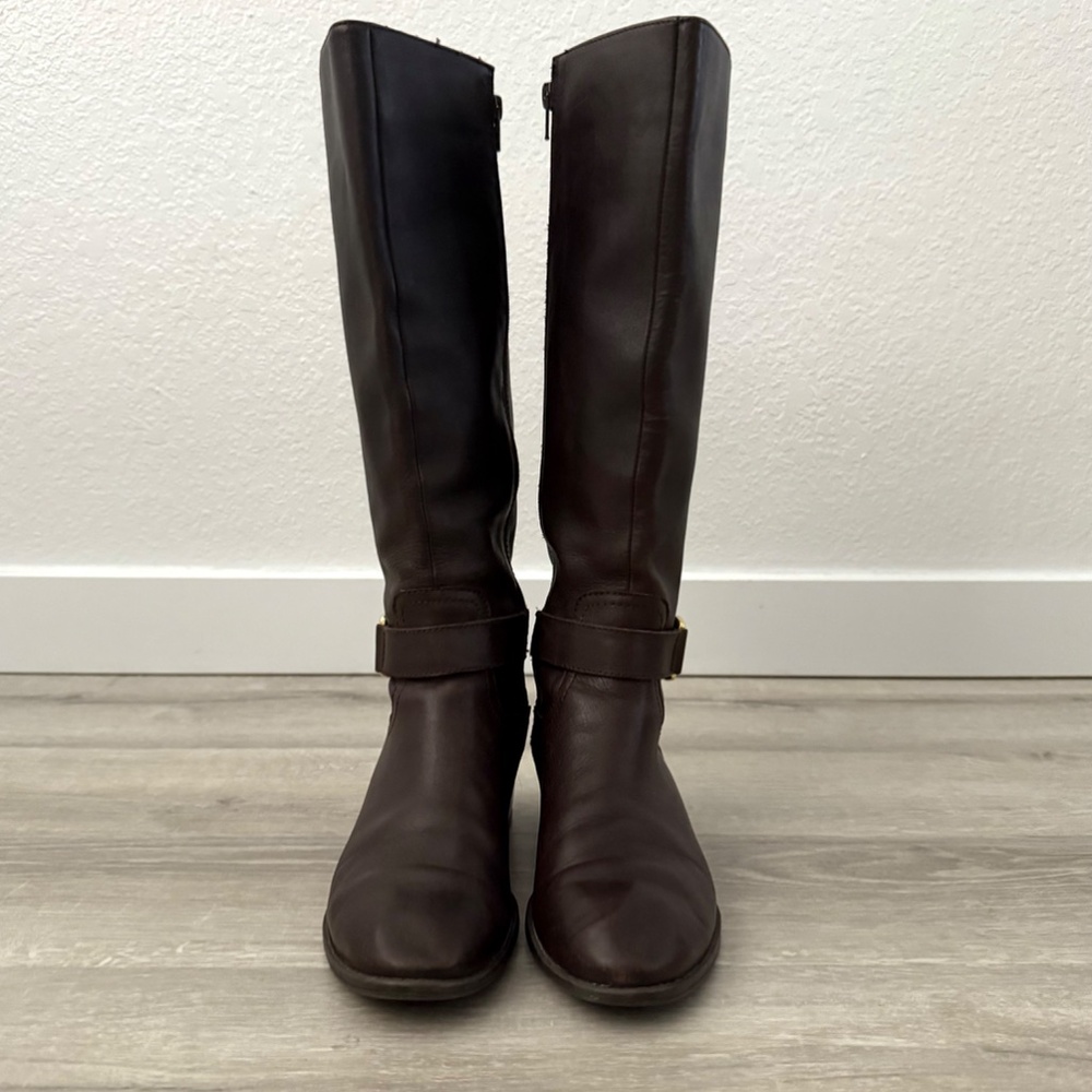 Ralph Lauren Dark Brown Leather Knee-High Heeled Boots - Picture 6 of 15